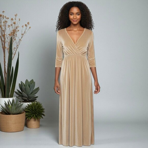 Baltic Born Champagne Velvet Maxi Dress Womens S Formal Wedding Holiday New Tag - Picture 1 of 11